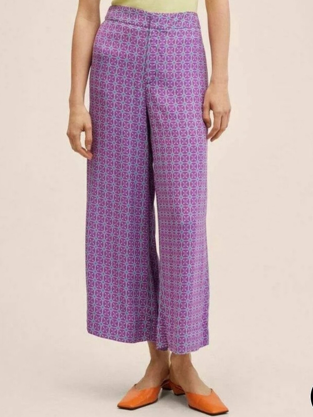 Mango Purple Wide-Leg Printed Trousers Size Medium
